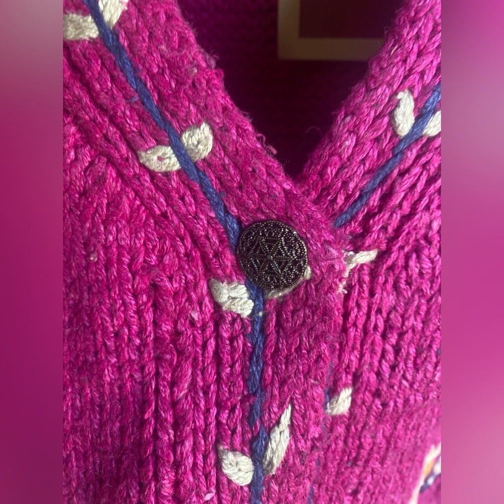 NWT Hand Knit Vintage style Silk Blend Patterned V-Neck Cardigan Size S - Picture 8 of 12